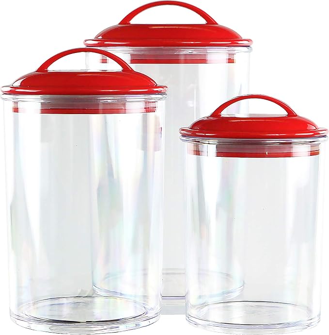 Reston Lloyd Food Storage Containers, BPA Free Airtight Canisters for Cereal, Pasta, Sugar, Coffee, Flour, Cookies, Loose Tea, for Kitchen Organization, Set of 3, Red (Pack of 4)