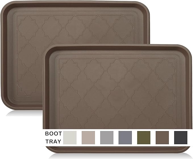 WATANIYA PET Boot Tray for Entryway Indoor, Heavy Duty Shoe Mat Tray 2 Packs, 16.7"x12.8" Waterproof Shoe Trays with Raised Edge, Outdoor Multi-Purpose Mat for Boots, Garden, Pet