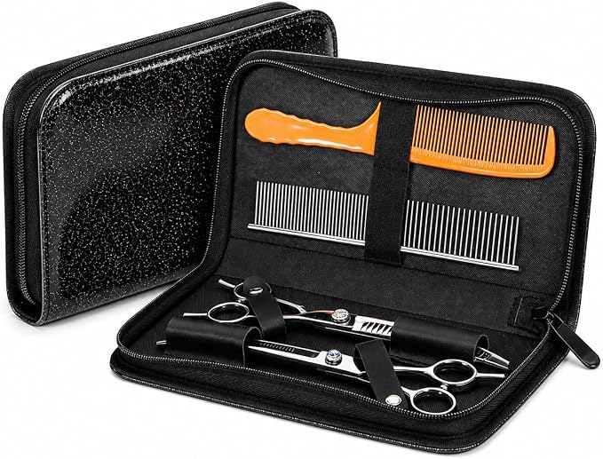 Pet Grooming Scissors Case, Dog Grooming Tool Organizer with Elastic Straps, Portable Storage Holder for Grooming Shears, Combs & Accessories, Case Only (V-010-SC-Black)