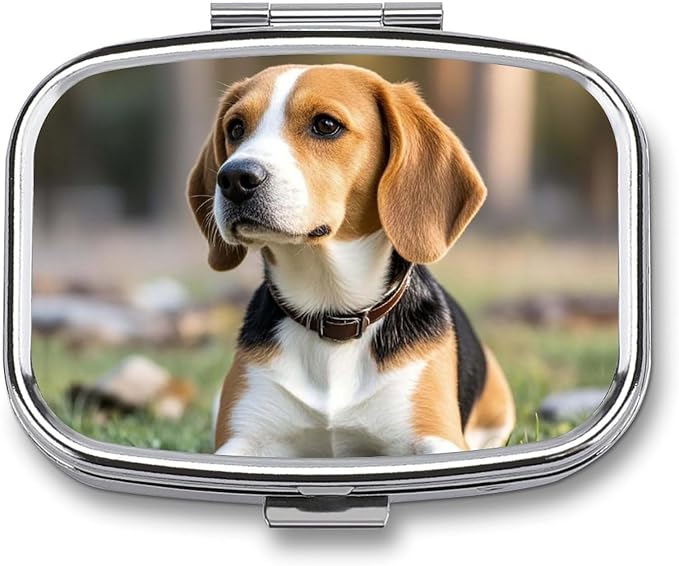 Square Pill Box Ovely Pet Dog Beagle Pill Case 2 Compartment Medicine Pill Organizer for Purse & Pocket Portable Travel Pillbox Medicine Vitamin Cod Liver Oil Storage Box Organizer