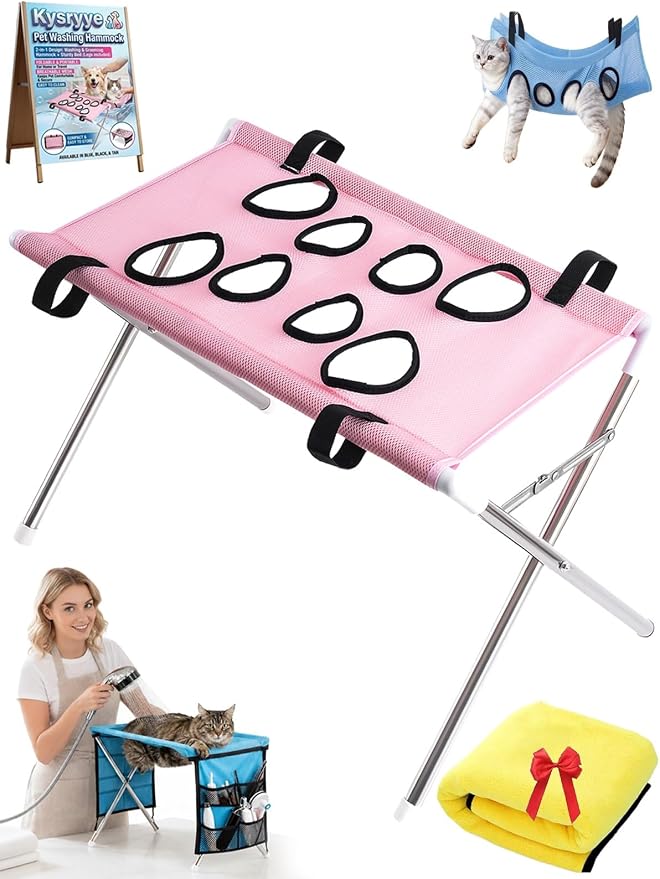 2-in-1 Foldable Pet Grooming Bed Dog Washing Grooming Table for Bathing | Portable Dog Wash Hammock Sling with Stand 44lbs Capacity Multifunctional Holder for Daily Bathing Nail Trimming Travel