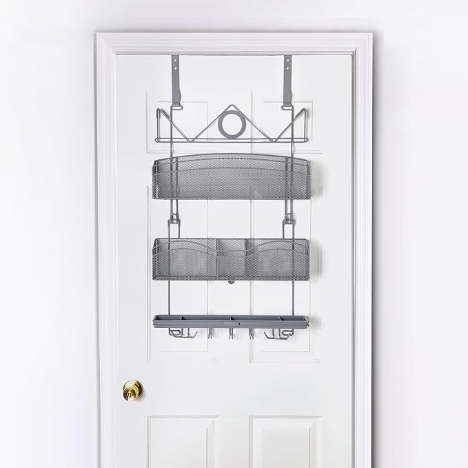 Over The Door #3100 Hanging Storage for Keys and Pet Supplies, All-in-One Rack in Grey Patented