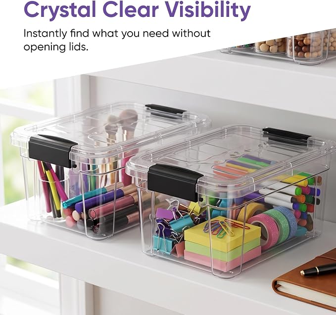 Superio Clear Storage Boxes with Lids, 3.5 Quart Plastic Container Bins for Organizing, Stackable Crates, BPA Free, Non Toxic, Odor Free, Organizers for Home, Office and Dorm, 5 Pack