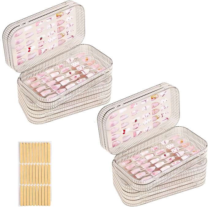 Large Tri-Fold Press On Nail Organizer Case - 4-Page Portable Storage Box for Fake Nails, Clear PET Plastic Travel Holder (6×3.2×1.8 inch) Texture 2Pcs