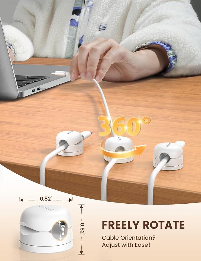 Lamicall 12Pack Rotating Cord Organizer, Desk Office Nightstand Accessories | Spring Cable Management Clips, Adhesive Phone Charger Holder Gadgets, Birthday Gifts for Teens Friends, Home Organization