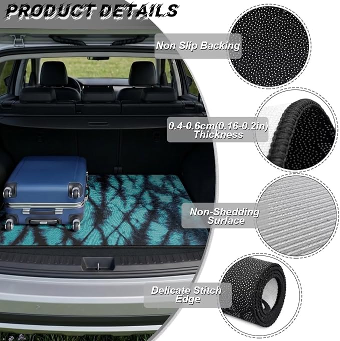 Howilath Heavy Duty Car Trunk Mat Non-Slip & Dustproof Teal Tie Dye Rear Trunk Protection with Anti-Slip Backing Auto Interior Accessory