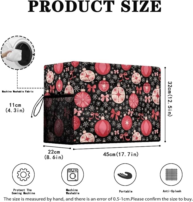 Sewing Machine Cover,Christmas Baubles Snowflakes Print | Dust & Pet Hair Protection,Fits Standard Singer, Brother and Janome Machines, Protecting & Decorating Your Sewing Space