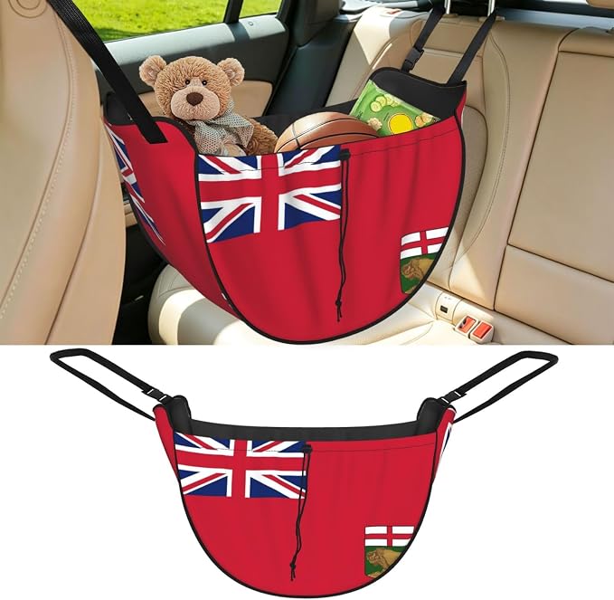 Flag of Manitoba Car Seat Organizer-Backseat Storage Bag for Travel | Waterproof Durable. Holds Snacks Gear Essentials. Fits Most Cars.