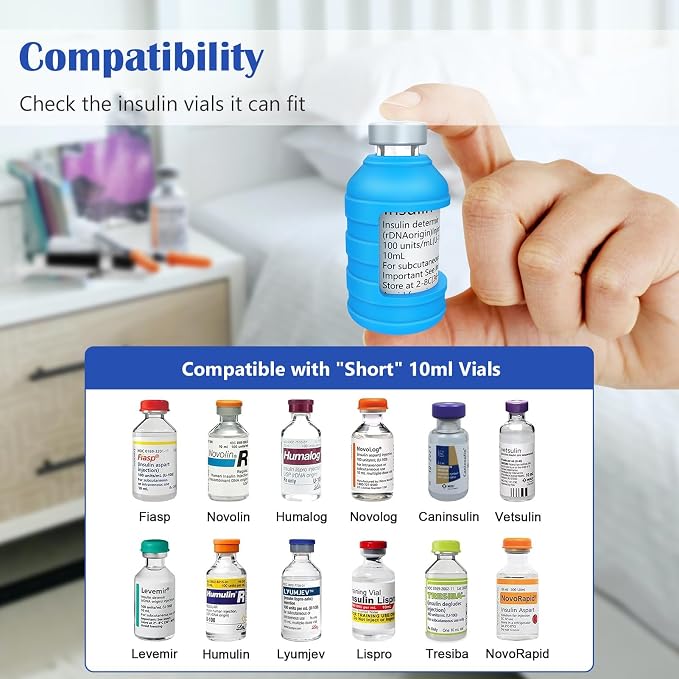 MEDMAX Insulin Via Bottle Protector Case for Diabetic, Silicone Protective Sleeve Holder for Most 10ML Insulin Vials, 2 Pack (Short Blue)
