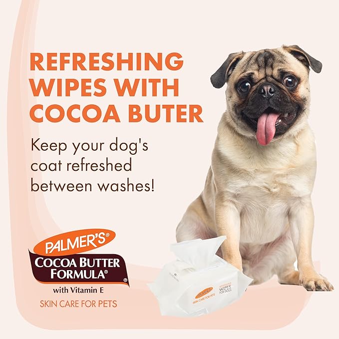 Palmer's for Pets Cocoa Butter Formula Refreshing Wipes for Dogs and Puppies - Paraben Free, Phthalate Free Dog Grooming Wipes with Vitamin E, Gentle Daily Use, 100 Count