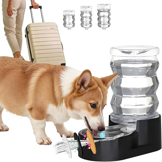 RIZZARI Dog Water Dispenser: 6.5L Black Stainless Steel Gravity Waterer - Helps Prevent Urinary Stones - Leak-Proof & Stable-Small to Medium Dogs & Cats- Daily Use-Long Hours Away & Home