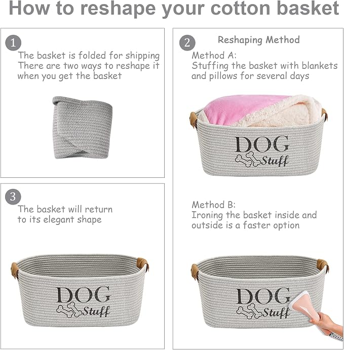 Morezi Durable Cotton Rope Dog Toy Storage, Large Dog Bin, Pet Bed, Puppy Toy Box - Perfect for Organizing Pet Toys, Blankets, Leashes, Clothing and Any Doggie Stuff - Gray