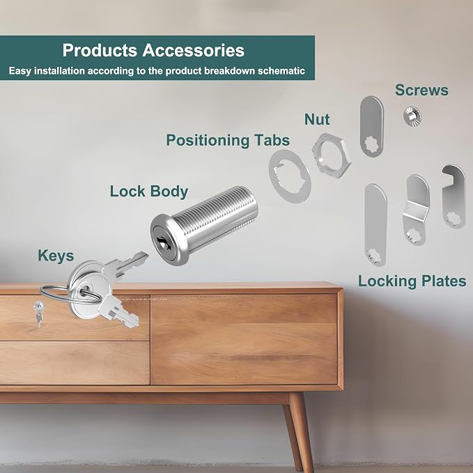 3 Pcs Cabinet Locks with Key, 1-1/2" Drawer Lock Keyed Alike Cam Lock, Cabinet Door Lock Mailbox Locks Replacement Secure File Drawer Tool Box RV Storage Door, Zinc Alloy