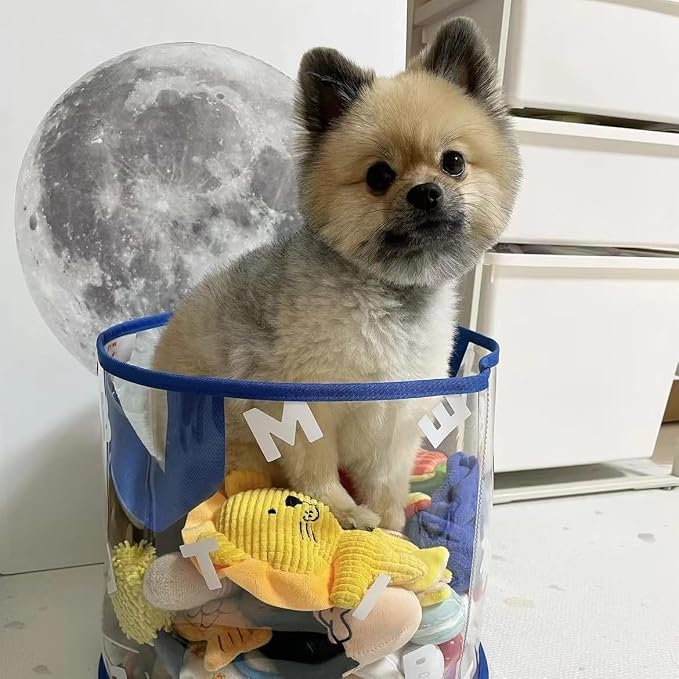 MANON ROSA Dog Toy Storage Basket Bin Round PVC Pet Storage Basket with Handles for Organizing Toys Blankets Leashes for Puppies Cat Kitten Rabbit (Medium,Blue)