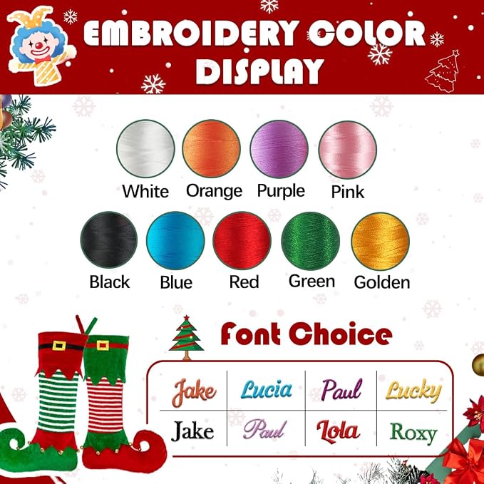 Personalized Christmas Stocking, Custom Christmas Stockings with Embroidery Name, 22" Large Elf Xmas Stocking for Kids, Fireplace Party Holiday Decoration(5 Pcs)