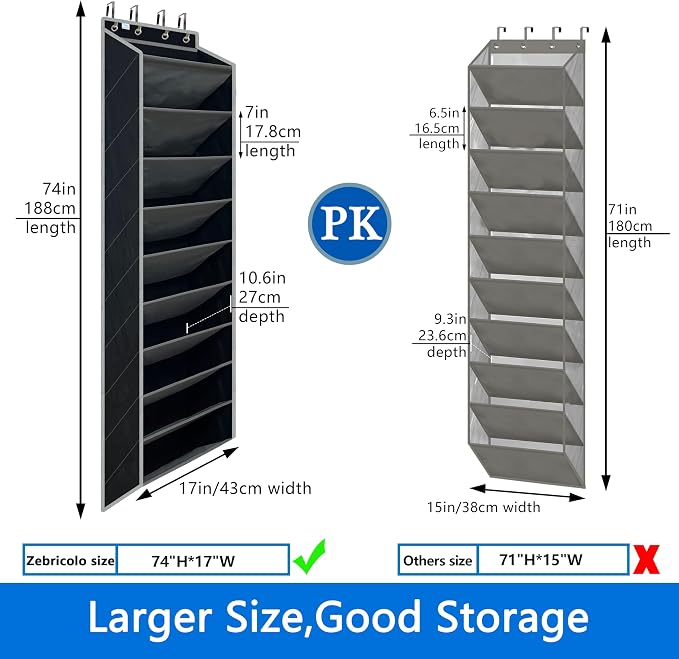 10 Tiers Shoe Organizer for Closet, 20 to 30 Pairs Shoe Rack Door | Extra Deep Pockets Over the Door Shoe Organizer for Dorm and Back Door, Heavy Duty Anti-Scrath Hanging Hooks Shoe Storage