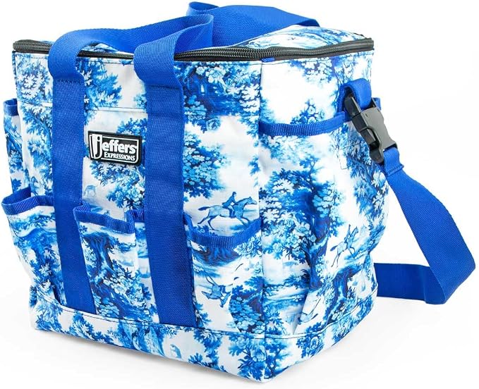 Jeffers Expression Deluxe Horse Grooming Bag – Large Zip Top Equestrian Tote w/Multiple Pockets, Handles & Adjustable Shoulder Strap, Padded Feet, Barn Essentials 11.5"x10.5"x8.5" - Equestrian Toile