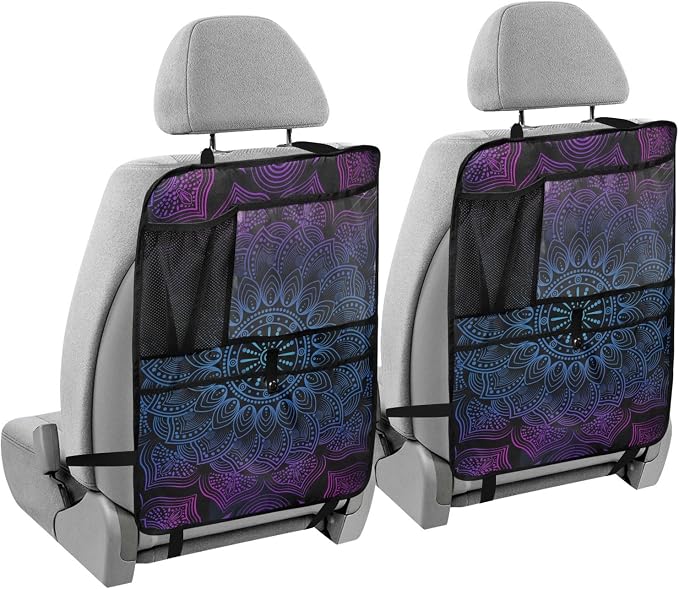 JIPONI Car Backseat Organizer, Boho Mandala Automotive Back Seat Protector, Kick Mats with Storage Pockets for Kids Pets, Road Trip Accessories