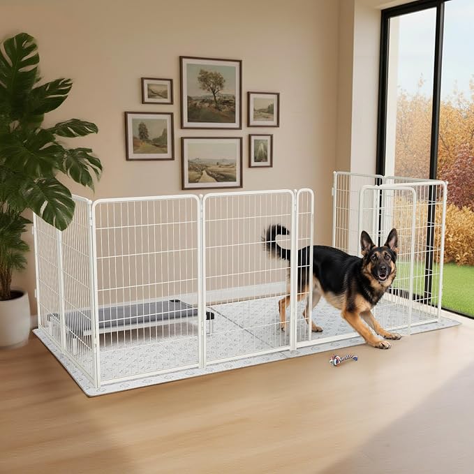 FXW Homeplus Indoor Dog Playpen with Fence-to-Wall Anchors, 45" H, 8 Panels | Calm Indoor Play Area, 4 Wall Anchors for Flexible Boundaries, for Large Dogs, Patented