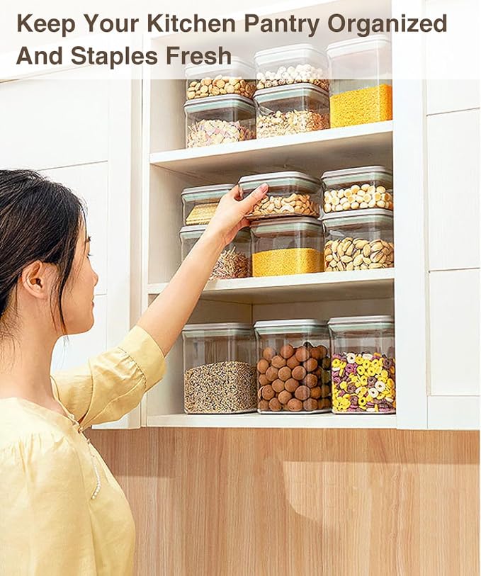 Melovom 8 Pcs Pop Food Storage Containers Airtight Food Storage Containers Set with Lids Kitchen Pantry Organization and Storage, 3.4Qt, 2.8Qt, 2.1Qt, 1.2Qt