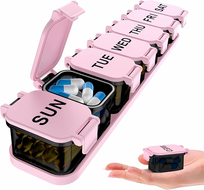 Extra Large Weekly Pill Organizer with 7 Detachable Compartments | XL Pill Organizer, Portable Medicine Pill Organizer for Supplements, Daily Pill Case for Home and Travel