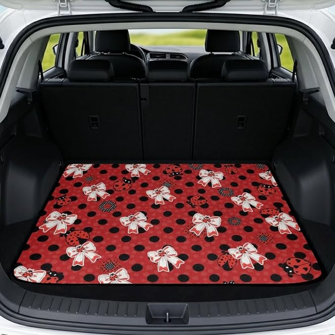 Howilath Trunk Cargo Liner for Most Cars SUVs Trucks All Weather Red Polka Dot Ladybug Bow Cargo Liner with Anti-Slip Backing, Universal Fit Rear Trunk Protector