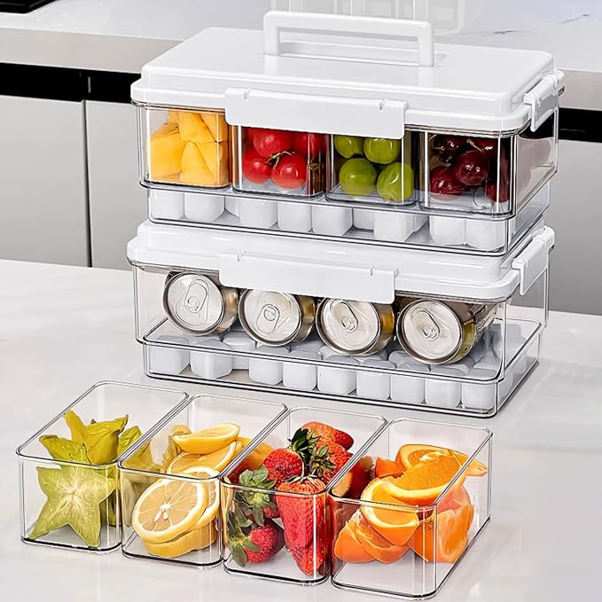 2Pack Ice Chilled Condiment Caddy with 4 Removable Containers Taco Ingredient Server with Lid Cooled Garnish Caddy Tray for Taco Mimosa Bar Sauce Fruits&Veggies White