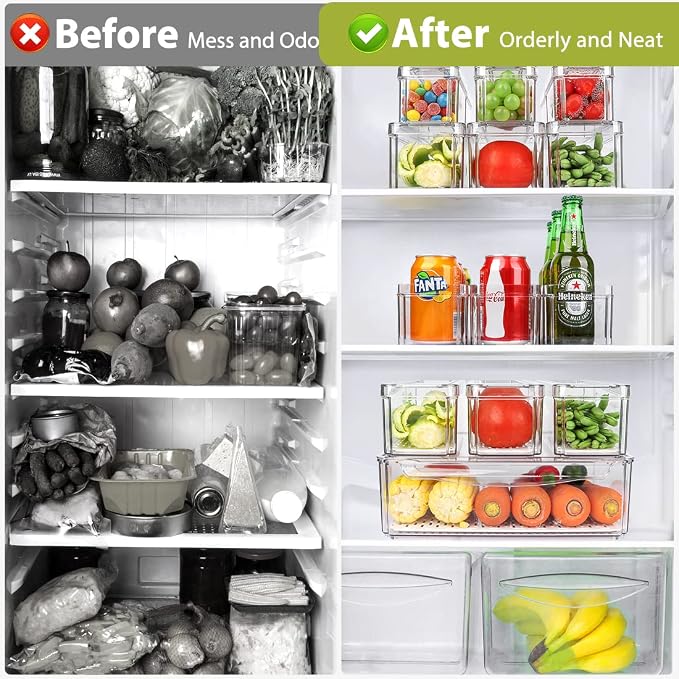 10 Pack Refrigerator Pantry Organizer Bins with Lids, Fridge Organizer Bins | BPA-Free Stackable Clear Plastic Food Storage Bins for Kitchen,Countertops,Cabinets,Fridge,Drinks,Fruits,Vegetables