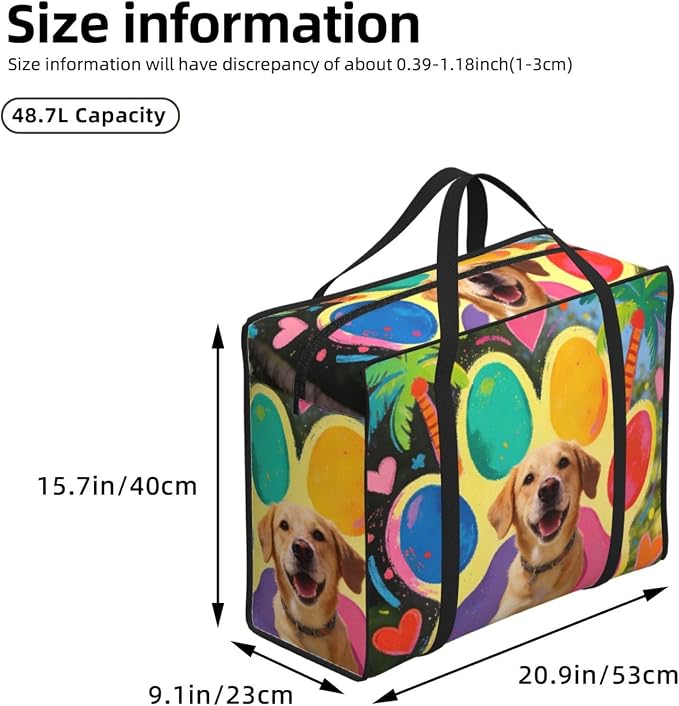 Moving Supplies Packing Bags Pet Colorful Doodle Paw Hearts Dog, Heavy Duty Oxford Fabric Clothes Storage Bags with Zipper Closure for Moving & Storage