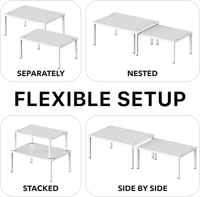 Simple Houseware Expandable Stackable Kitchen Counter Shelf Organizer, White, Metal Top, 11.25"L x 7.9"W x 5.4"H | Expandable & Stackable 9" D x 12.75" W x 5.9" H