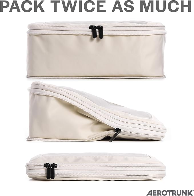 Compression Packing Cubes for Travel, 4-Pack, Beige | Solves overpacking, 4-Piece set fits most carry-ons, 50% Space savings, Compression luggage organizer bags