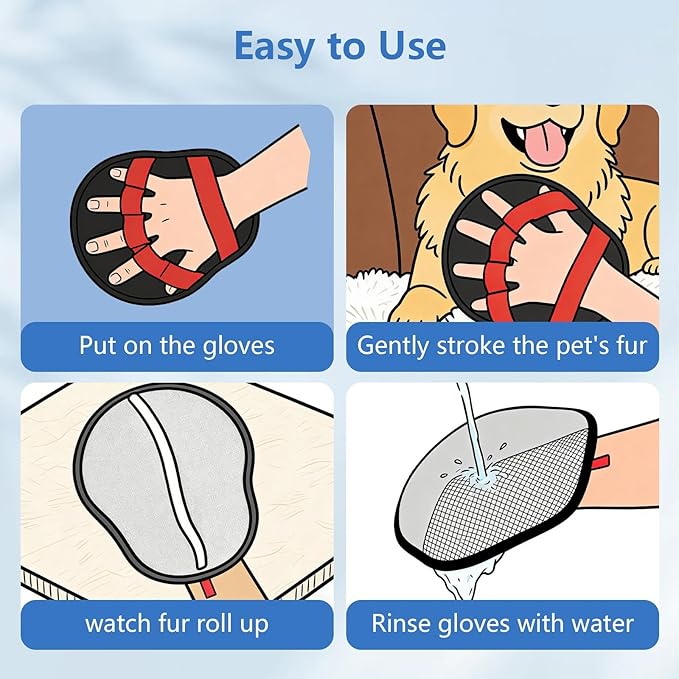 Pet Hair Removal Glove for Dogs & Cats, Reusable Washable Electrostatic Pet Hair Remover Glove, Pet Hair Mitt with Finger Straps for Couch, Carpet, Car Seats, Clothes, Furniture, Red