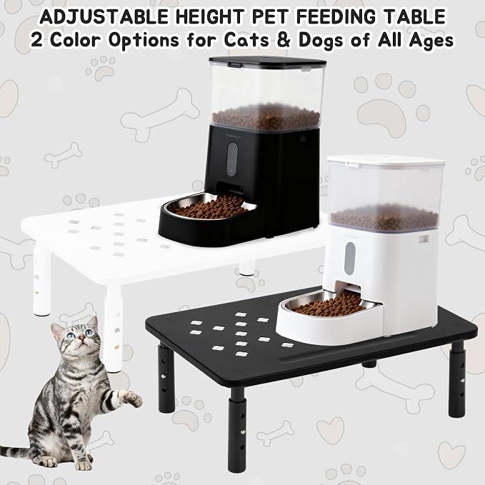 Elevated Cat Food Stand, Adjustable Automatic Cat Feeder Station | 4/5/6 in Adjustable Cat Feeding Station, 14.5 x 9 in Platform, Fits Most 4-6 L Automatic Feeders, Non-Slip Base, White