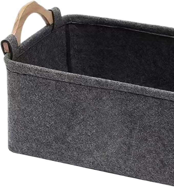 Basket for Dog Toys Felt Cute Foldable Organizer with Wooden Handle | Pet Toy Basket for Kids Blankets Collars Leashes Indoor Outdoor Home Garage Dorm Traveling Laundry Room