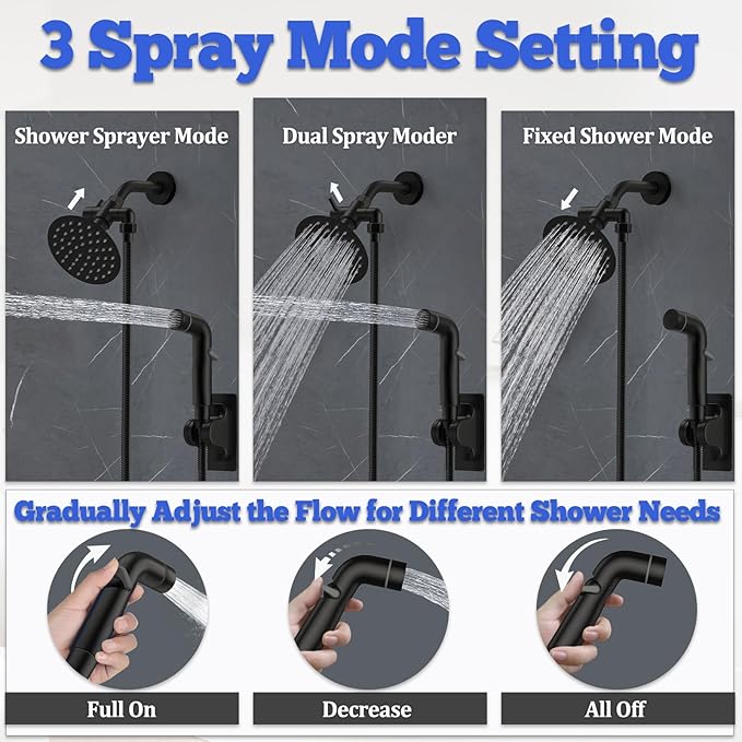 Dog Shower Attachment Metal, YDmeet Pet Shower Attachment for Fast and Clean Pet Bathing and Dog Washing, 83 Inch Hose and Shower Holder, Brass 3-Way Diverter, Adjustable Pet Shower Sprayer, Black