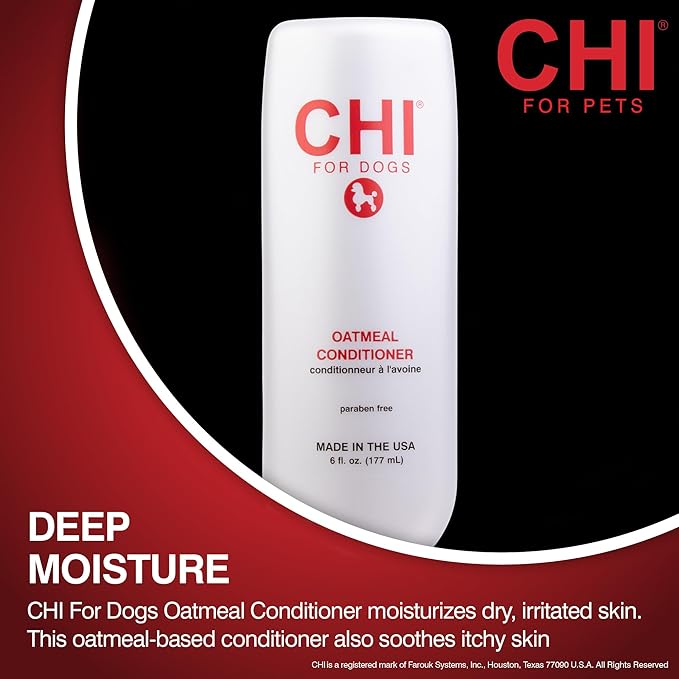 CHI for Dogs Oatmeal Dog Conditioner, pH Balanced Moisturizer for Dry Skin, Sulfate and Paraben Free, Ionic Technology Detangling for Smooth Coat, Dogs and Puppies 8 Weeks+, Made in the USA, 6 Fl Oz