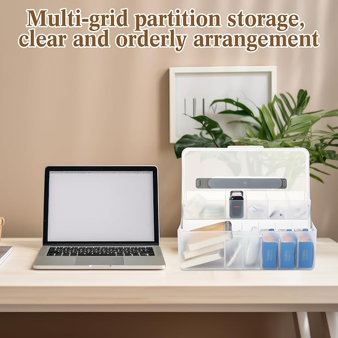 Honeydak 2 Pcs Clear Bandage Organizer, 2 Tier First Aid Box with Handle | Durable Plastic, Folding Storage Holder for Cabinet, Large Portable Medicine Container for Home, School, Travel Supplies