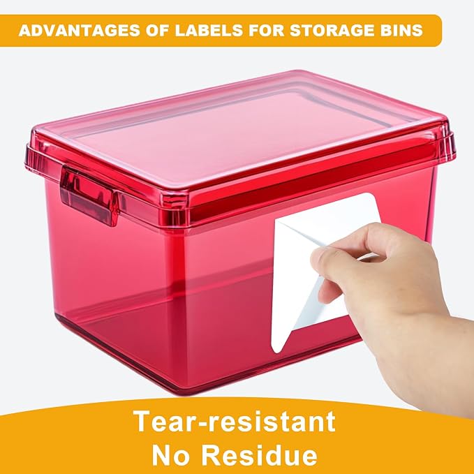 200 Pcs Storage Bin Labels, 6 X 4 in, Removable, with Marker Pen | Tear Resistant, Water and Oil Resistant, Blank Writeable Labels for Moving, Home, School, and Office Use