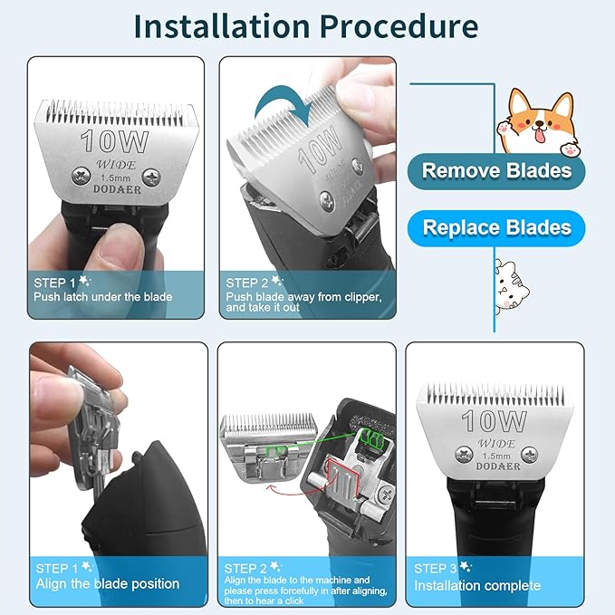 Sizi 10W Dog Grooming Clipper Replacement Blades, Compatible with Ainds, Oster A5, Wahl Km10 and Other Series Clippers, Blade Size-10W Cut Length 1/16"(1.5mm)