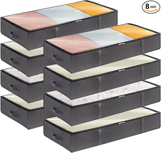 Lifewit 95L 8 Pack Under Bed Storage Containers, Large Capacity Blanket Storage Bags with Reinforced Handle, Organization and Storage for Comforters, Sheets, Clothes, Bedroom, College Dorm, Grey