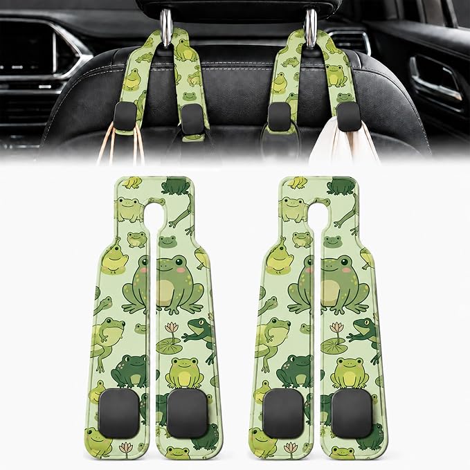 2 Pack Spooky Bat Car Headrest Hooks for Purse Bag Seat Back Hanger | Goth Bat Car Accessories Metal Hook, Spooky Gifts for Women Men, PU Leather Double Hook for Backseat Organizer