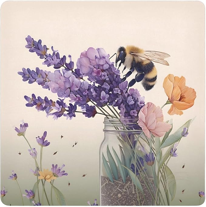 JIPONI Lavender Bee Makeup Bag, Self-Adhesive Magic Wrap Cloth, Portable Cosmetic Organizer, Camera Lens Protector, Travel Storage for Beauty Essentials, 21.7"x21.7"