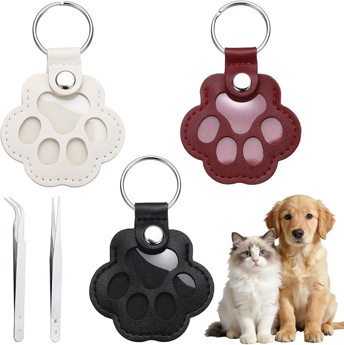 Dog Fur Storage Keychain, Pet Fur Keepsake Keyrings, Paw Shaped, Pet Hair Keepsake Keychains with Tweezers