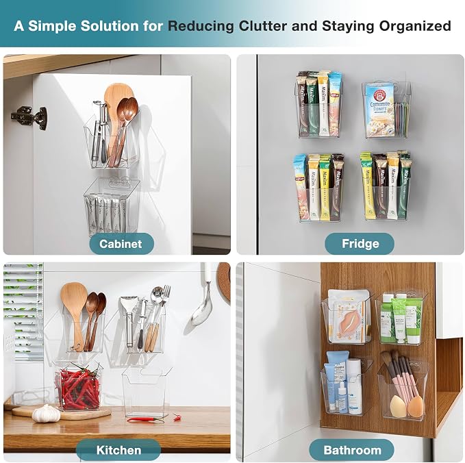 2-Pack Adhesive Cabinet Door Organizer, Hanging Storage Bins, Stick on Small Wall Basket, Bathroom Makeup Organizer, Inside Under Cabinet Storage Container for Kitchen, Pantry Organizer, Office, Dorm