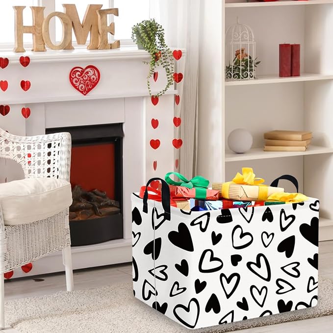 Rectangular Valentines Day Gift Basket Empty,Heart Gift basket Organizer Bins for Girls Room Decor,Nursery hamper,Easter decor(Lovely black heart)
