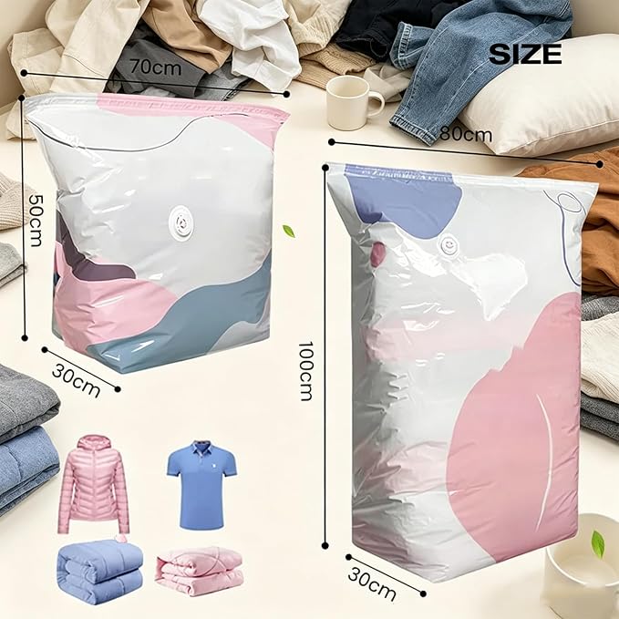 No‑Pump Vacuum Storage Bags,Press & seal, No Pump Needed,Large Cube Vacuum Seal Bags,Reusable Space Saving Compression Bag,Saves 80% Space,Keeps Clothes Dry & Dust‑Free (2Pcs-S)