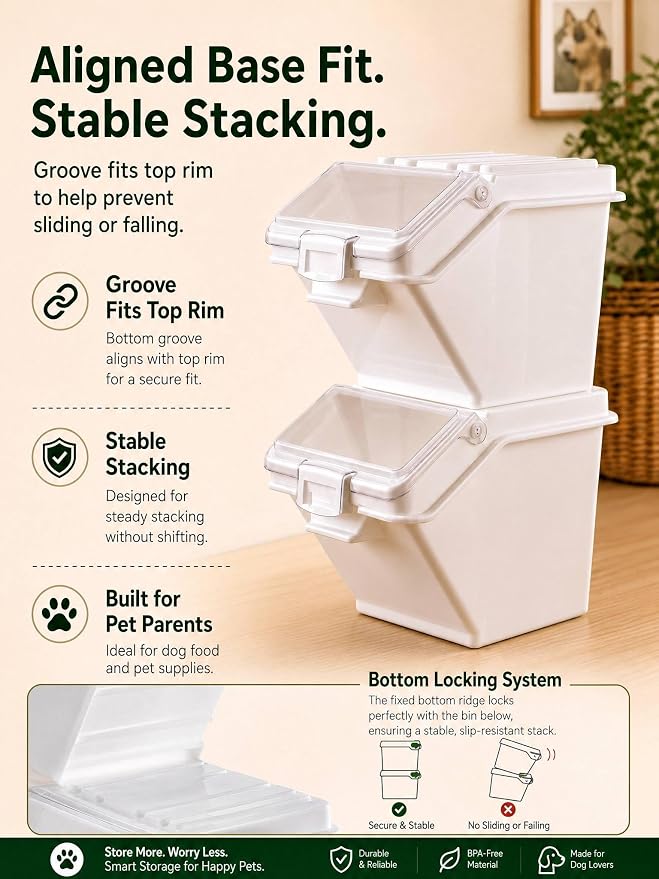 FOHERE 3 Pack Dog Food Storage Container, 40 Lbs Dog Food Bin with Scoop | Moisture Proof Dry Dog Food Container for Cat Treats, Rice, Flour & Baking Supplies, BPA Free