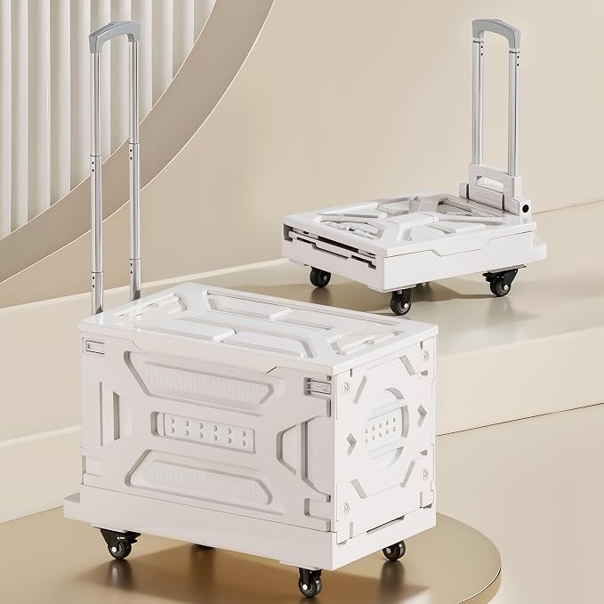 VECELO 88LHeavy-Duty 2-in-1 Foldable Utility Cart, Large Capacity Rolling Crate, Thickened Material with Silent Swivel Wheels, Dual Modes (Basket/Flatbed) for Grocery, Laundry, Camping, White