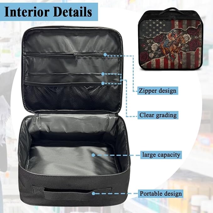 Rnyleeg Retro American Flag Horse First Aid Kit for Home Run for The Roses First Aid Bags Empty Medical Supply Bag for Office Car Camping Hiking