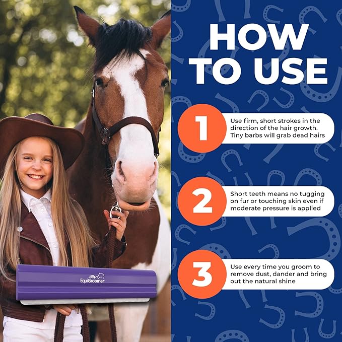 EquiGroomer Deshedding Brush, 8-Inch for Horses and Large Pets, Purple, Removes Loose Dirt, Hair, and Fur, Professional Undercoat Grooming Tool
